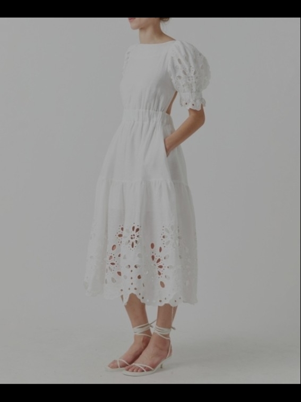 English Factory White Eyelet Puff-Sleeve Midi Dress - Picture 2 of 6